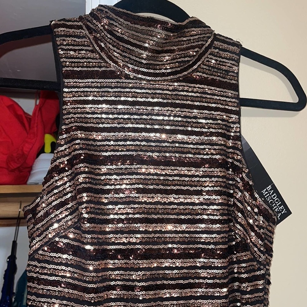 Badgley Mischka Collection Striped Sequin Gown - Picture 3 of 10